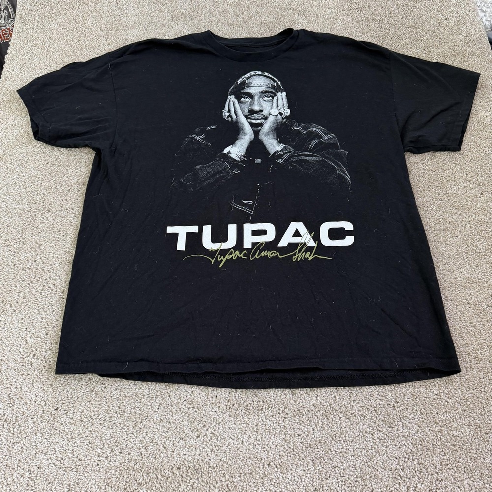 2Pac Portrait Graphic Shirt Mens 2XL Black Rap Hip Hop Music Tee T-Shirt